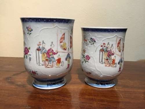 2x Hand Painted Chinese Mugs (handle broken off one mug)