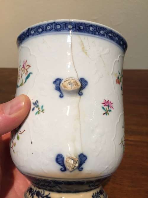 2x Hand Painted Chinese Mugs (handle broken off one mug)