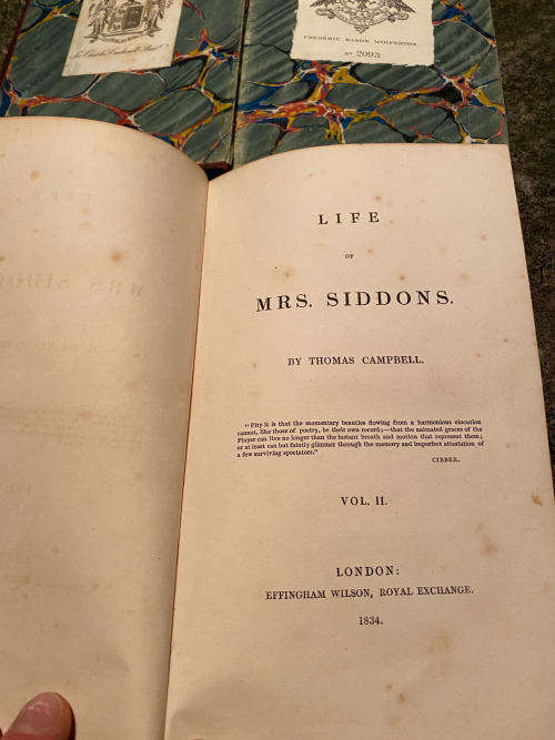 1834 Life of Mrs. Siddons Published: London Effingham Wilson. First Edition Two volumes