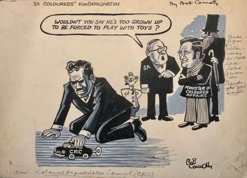 Bob Connolly - original Political Cartoon: 'SA Coloureds' Kindergarten'