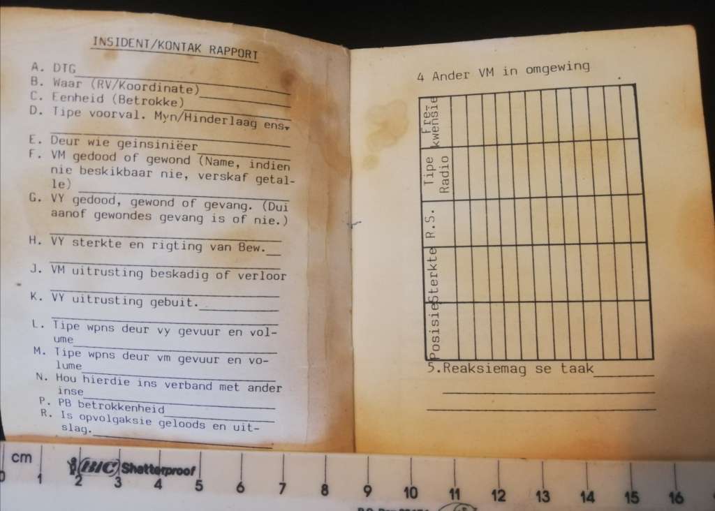 S.A.D.F. Border War Insident/Kontak Rapport- Incident/Contact Report- booklet. RARE!