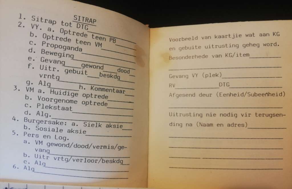 S.A.D.F. Border War Insident/Kontak Rapport- Incident/Contact Report- booklet. RARE!