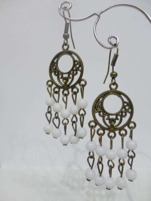 White Beads Chandelier Earrings