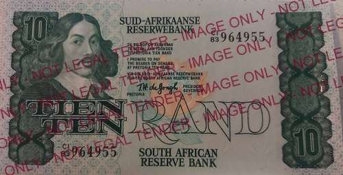 UNC TEN RAND NOTE T.W. DE JONGH