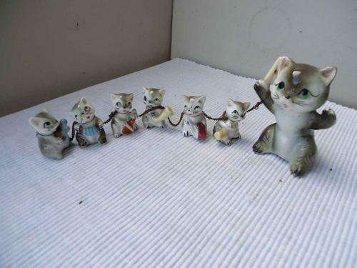 Vintage Capril Miniature Cat and Kitten Family playing musical instruments