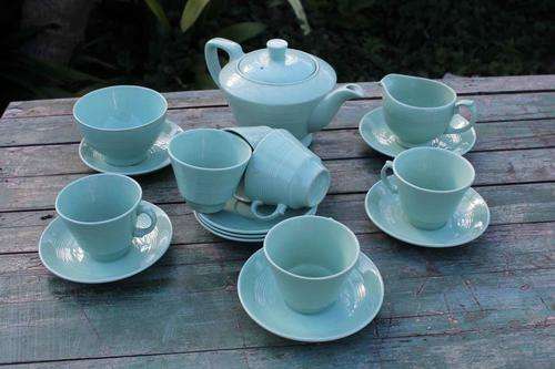 Vintage Beryl Wood's Ware Tea Set Duck Egg Green