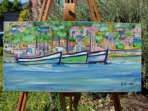 Kalk Bay Boat Scene Oil on Canvas 50cm x 25cm