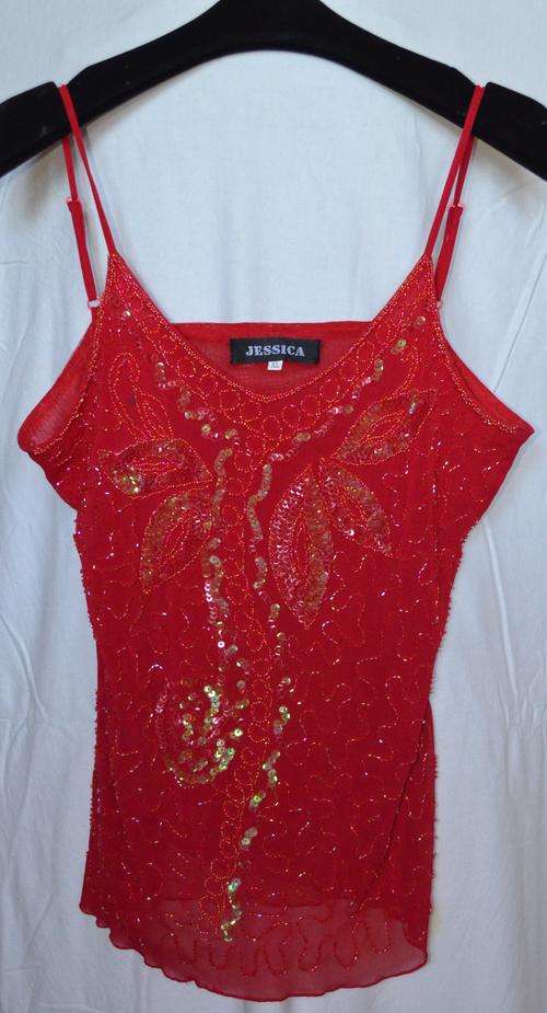 Red Beaded Cami Evening Wear (Size L)