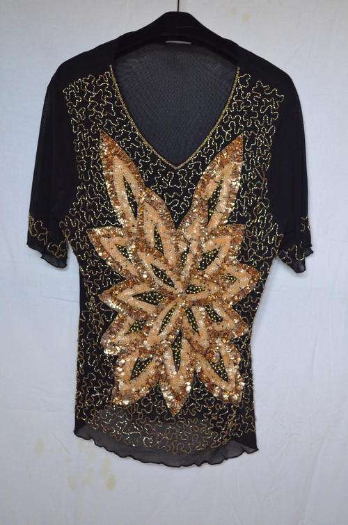 Black and Gold beaded evening top. Size L