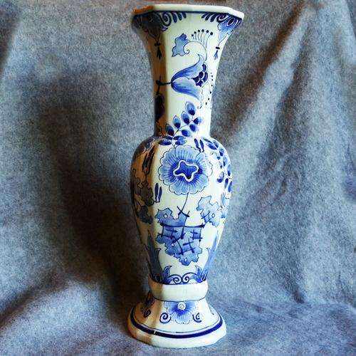 Tall Delft Chinese Inspired Chrysanthemum baluster Vase