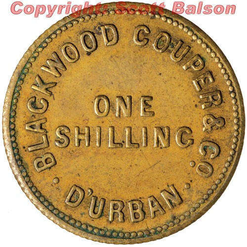 RARE Blackwood Couper - Durban - One shilling - South African token - near UNC