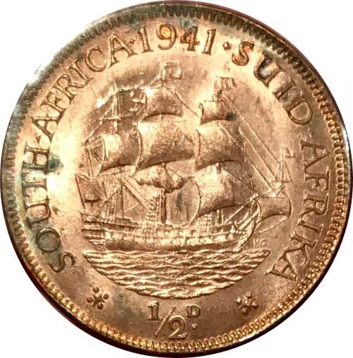 Gem Unc | 1941 SA Union Halfpenny | 90% RED Lustre | Beautiful "Raw" Specimen | Should grade MS64/65