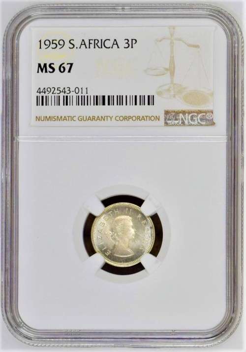 Superb Gem | 1959 S.Africa 3 Pence (Tickey) NGC Certified MS67 | Finest Known POP:2 | Perfect