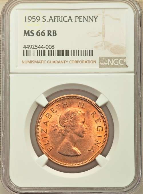 Gem Quality | 1959 S.Africa Penny NGC Certified MS66RB | Finest Known POP:1 | Only 1 In This Grade
