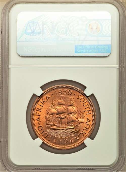 Gem Quality | 1959 S.Africa Penny NGC Certified MS66RB | Finest Known POP:1 | Only 1 In This Grade