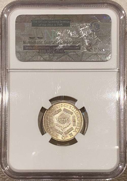 S. Africa: 1948 KGVI 6D (Sixpence) NGC Certified MS62