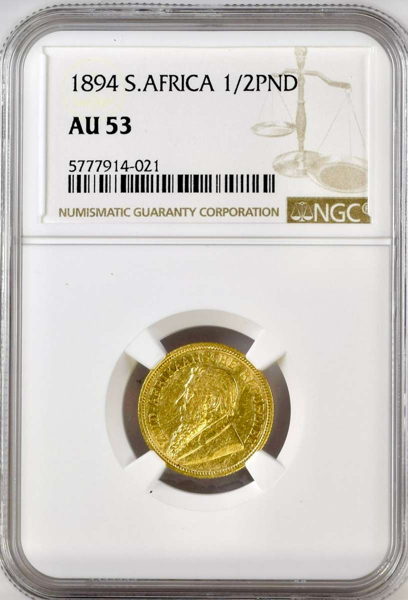 S. Africa: 1894 ZAR Gold 1/2 Pond NGC Certified AU53