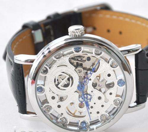 New Silver Goer Skeleton Mens Mechanical Wrist  Watch