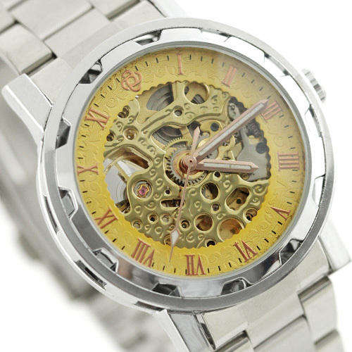 Men Skeleton golden automatic mechanical watch by Aniadn