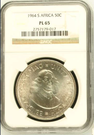 1964 50c CROWN PL65**3rd FINEST KNOWN GRADE**LAST ISSUE OF THE SA SILVER 50c CROWNS!!