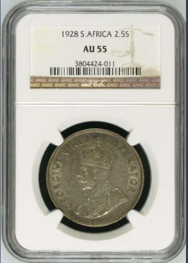 1928 2.5S AU55**ONLY 12 COINS EVER GRADED IN MINTSTATE**CAT VALUE R17 500