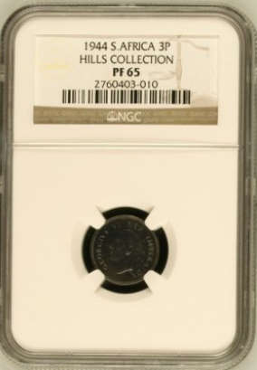 1944 3p PF65**3rd FINEST KNOWN**MINTAGE 150 ONLY**FANTASTIC BLUE COLOURS!!