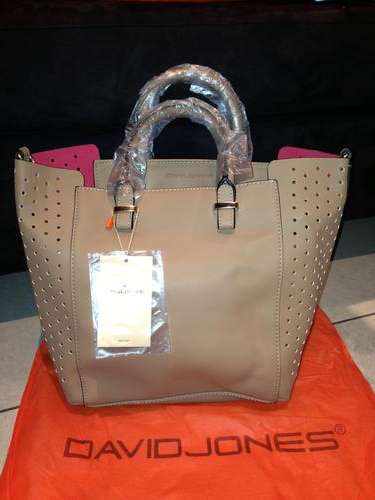 DAVID JONES HANDBAGS(TAUPE with CERISE INNER DETAIL)