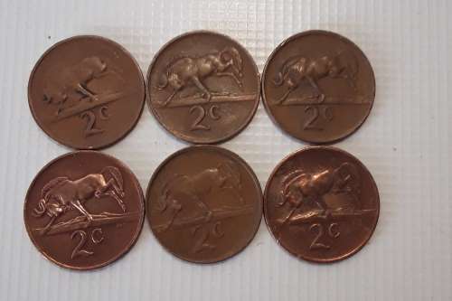 R.S.A. 2 cent pieces X 6