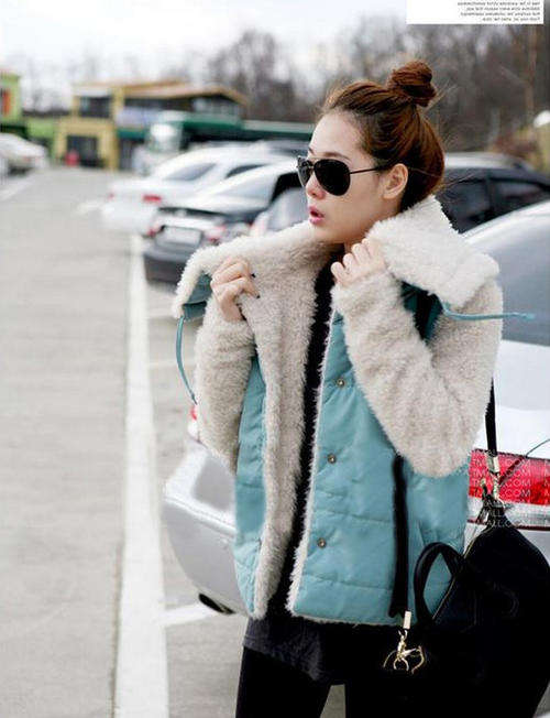 Women's Lovely Turn-down Collar Patchwork Worsted Cotton Padded Clothes