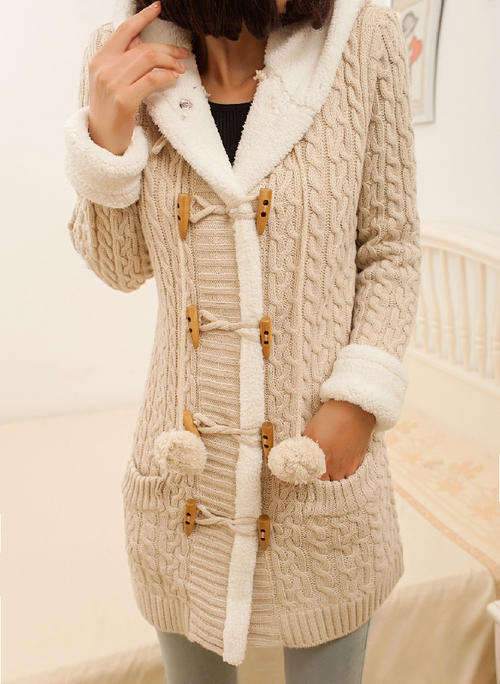 Women's Trendy Hooded Solid Worsted Sweater -