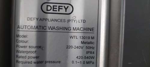 Defy washing machine