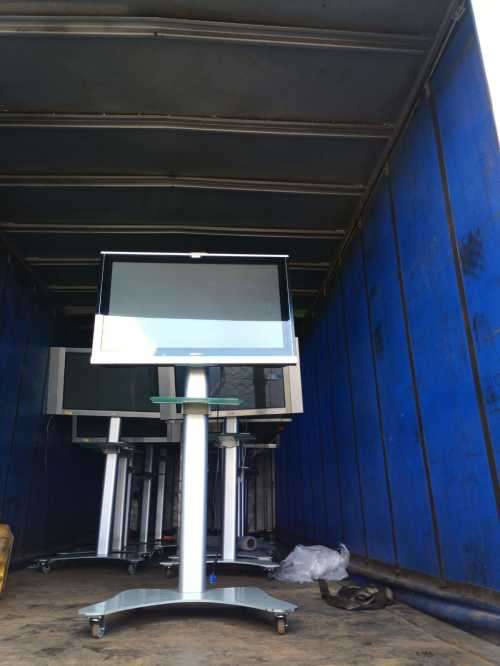 Mobile TV Stand with Glass Tray, 4 wheels and brakes