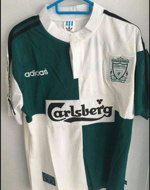 Liverpool Away Football Shirt 1995-96 Retro Green White size L