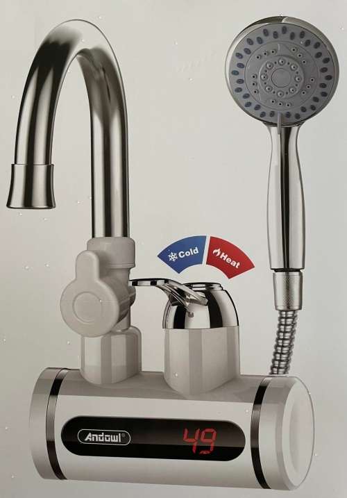 INSTANT ELECTRIC HEATING WATER FAUCET WITH HANDHELD SHOWERHEAD - WALL MOUNT
