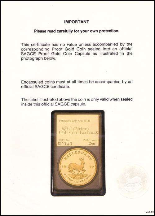 1983 1 Ounce Gold Proof Krugerrand Graded, Slabed and Certified  by SAGCE