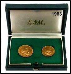 1983 1 Rand and 2 Rand Proof Gold Coins Set Presented In an Original South African Mint Green Box