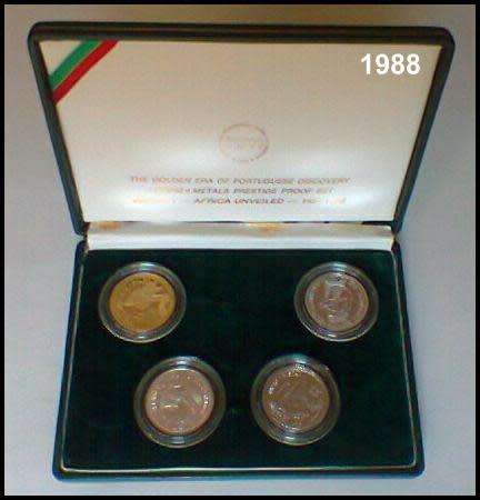 1987-1988 4 Coins Portuguese Prestige Proof Set, Series I, Portuguese Discoveries