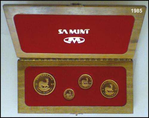 1985 4 Coin Gold Proof Krugerrand Set - 1,  1/2,  1/4 and 1/10 Ounce in a South African Mint Stinkwo