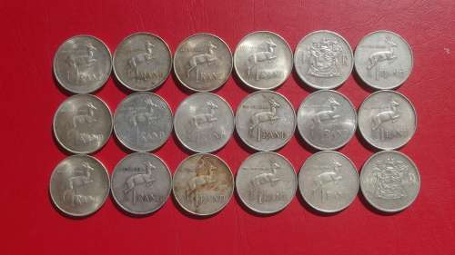18 X RSA SILVER RANDS. 15 GRAMS EACH. 80% SILVER. BID PER COIN TO TAKE ALL 18.