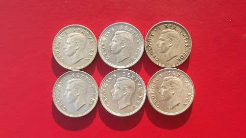 6 X SA UNION SILVER CROWNS / 5 SHILLINGS. 80% SILVER. BID PER CROWN TO TAKE ALL 6.