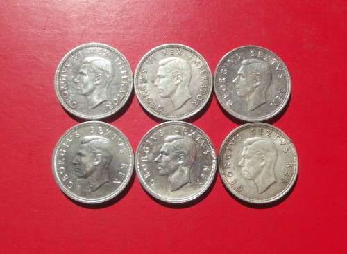 6 X SA UNION SILVER CROWNS / 5 SHILLINGS. 80% SILVER. BID PER CROWN TO TAKE ALL 6.