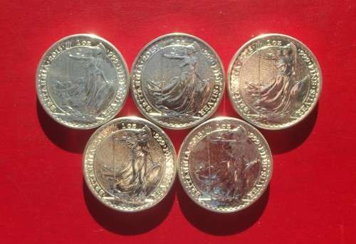 5 X BU SILVER 1OZ BRITTANICA COINS. BID PER COIN TO TAKE ALL.