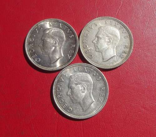 3  X BEAUTIFUL 1949 SILVER 5 SHILLING COINS. BID IS PER COIN TO TAKE ALL.