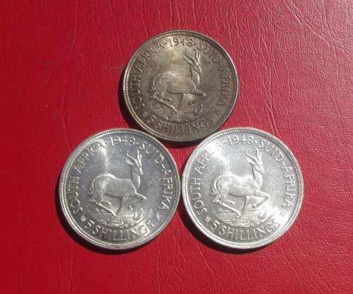 3  X BEAUTIFUL 1948 SILVER 5 SHILLING COINS. BID IS PER COIN TO TAKE ALL.