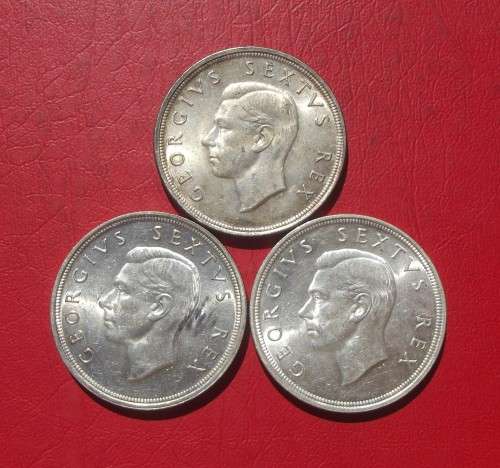 3  X BEAUTIFUL 1948 SILVER 5 SHILLING COINS. BID IS PER COIN TO TAKE ALL.