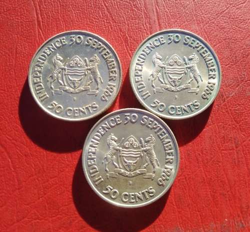1966 BOTSWANA SILVER (80%) 50 CENT COIN. 10 GRAMS EACH. MINT STATE. LOW MINTAGE. BID PER COIN.