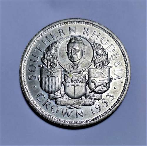 SOUTHERN RHODESIA 1953 SILVER CROWN. MINT STATE.
