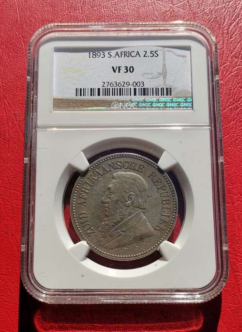 ZAR 1893 2.5 SHILLINGS. NGC VF30. THE SCARCE COIN.