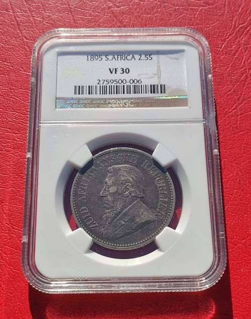 ZAR 1895 HALF CROWN. NGC VF30.