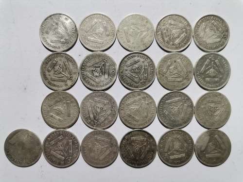 21 X 80% SILVER 3P COINS. BID PER COIN TO TAKE ALL.